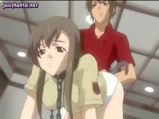 Anime võrgutaja naudib a anaal dildo