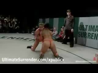 병아리 에 비키니 wrestles 과 스트립 에 링